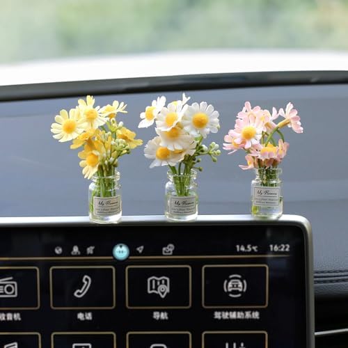 Daisy Flower Car Accessories for Women Interior Aesthetic, 3 Pcs Daisy