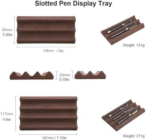 EURYNOME Genuine Leather Display Case and Stand, 3 Pen Holder for Desk