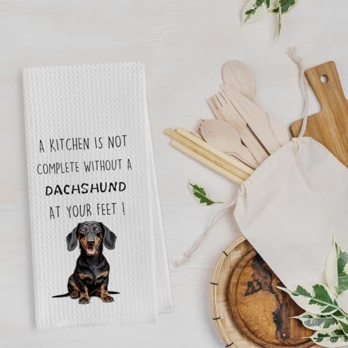 Funny Dachshund Dish Towels Set - Dachshund Gifts Waffle Weave Kitchen