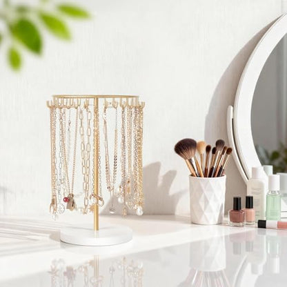 Mkono Necklace Holder Organizer, 30 Hooks Gold Jewelry Display Tree