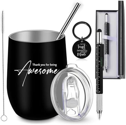 Teling 4 Pcs Thank You Gift for Men Tumbler Pen Keychain Set,Black