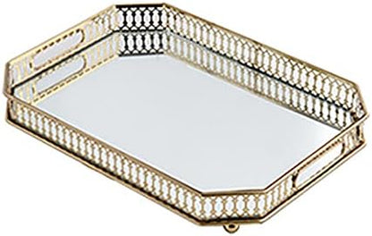CNCEST Vintage Gold Mirror Tray - Rectangular Decorative Tray for