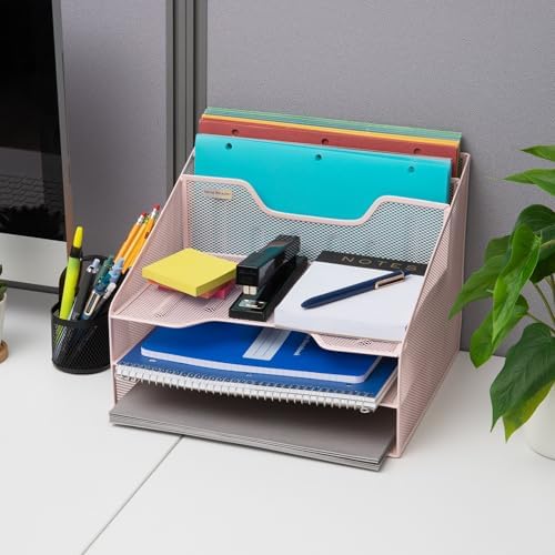 Mind Reader Metal Mesh Desktop File Organizer, 3-Tier Paper Tray with