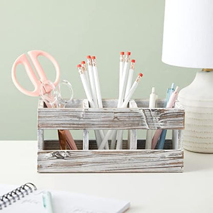 Juvale Farmhouse Decor 3-Compartment Pencil Holder & Desk Organizer
