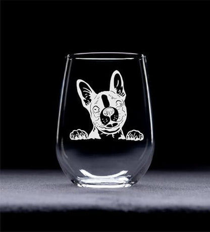 C M Boston Terrier Dog 17 oz Stemless Wine Glass - Dog Lover Gift for