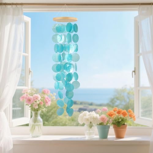 Capiz Shell Wind Chimes, Coastal Style Indoor Outdoor Garden Decor