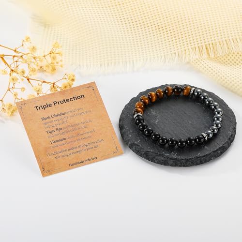 Gnamy Healing Crystal Bracelet Gifts for Men, Triple Protection
