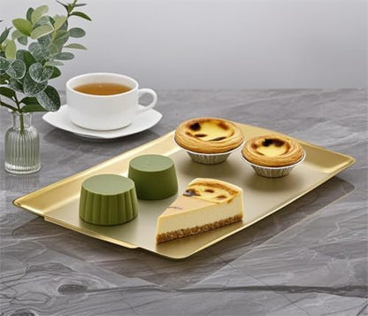 SANQIAHOME 15.8" x 9.5" Gold Serving Trays Set of 2, Stainless Steel