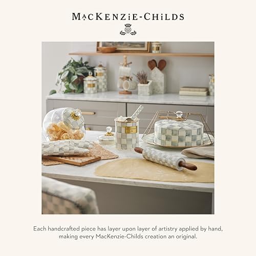 MACKENZIE-CHILDS Enamel Round Tray, Gray-and-White Sterling Check