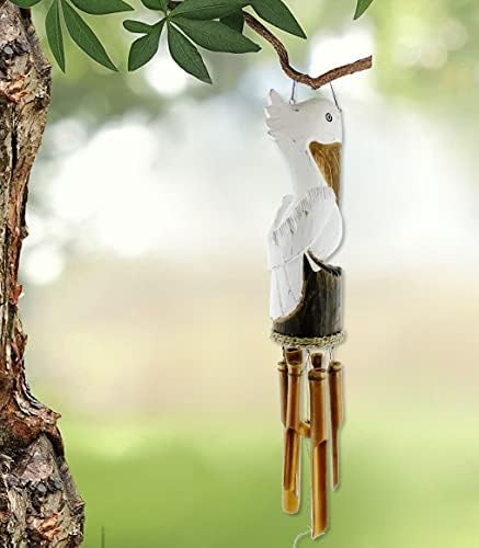 Pelican Windchime - Hand Carved Wood and Bamboo - Coastal Nautical