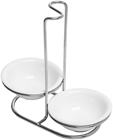 MyGift Ceramic Spoon Rest, Upright Ladle Holder with Steel Rack Set of