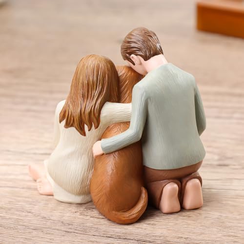 Hensonever Couple with Dog Figurines Ornaments, We are A Family