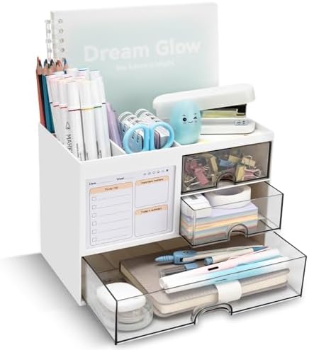 QIYVLOS Desk Organizer with 3 Drawer, Multi-Functional Pencil Pen