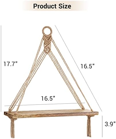 Mkono Macrame Hanging Shelves Boho Wall Decor Set of 2 Floating Wood
