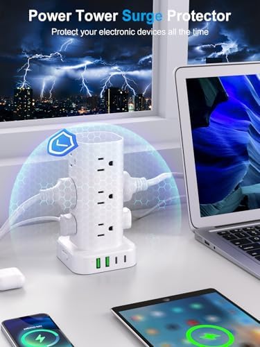 6FT Power Strip Tower Surge Protector, 12 Wide Spaced Outlets, 4 USB