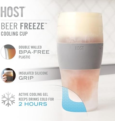 Host Freeze Beer Glasses, Freezable Beer Gifts for Men, Double Wall
