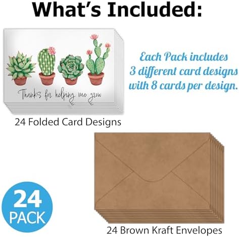 Pro Supply Global 24 Count of 4x6 Pre-Folded Succulent Thank You Cards