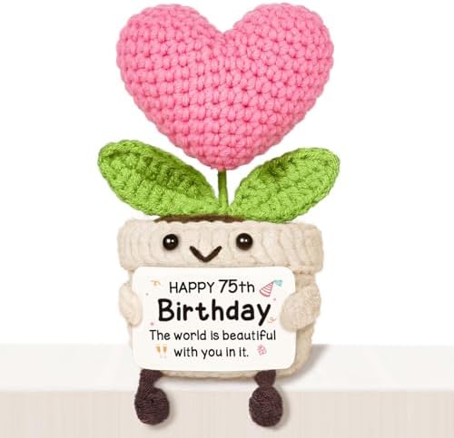 75th Birthday Gifts for Women – Handmade Crochet Heart Flower, 75th