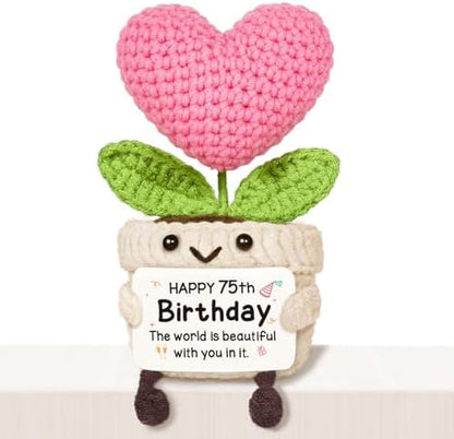 75th Birthday Gifts for Women – Handmade Crochet Heart Flower, 75th