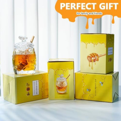 4.5 OZ Crystal Honey Jar with Dipper, Glass Honey Container with Lid