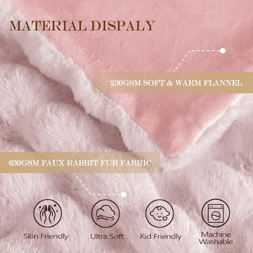 Latepis Pink Faux Fur Throw Blanket for Couch Bubble Cute Soft Warm