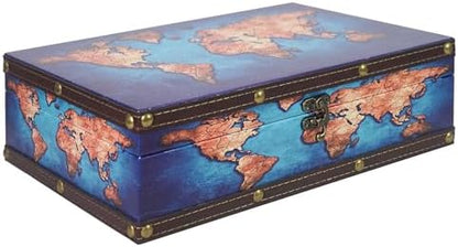 DreamsEden Decorative Wooden Storage Box with Vintage World Map Design