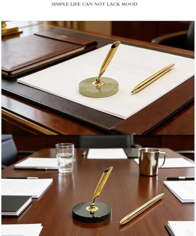 Executive Pen Holder - Natural Onyx Stone Dual Pen Stand for Reception