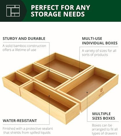 ROYAL CRAFT WOOD 5-Piece Bamboo Drawer Organizer Set – Multi-Use