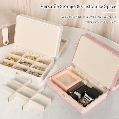 Travel Jewelry Case, 2-Layer Large Jewelry Organizer Box, Beige, PU