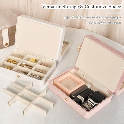 Travel Jewelry Case, 2-Layer Large Jewelry Organizer Box, Beige, PU