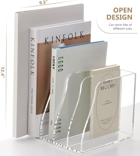 SANRUI Acrylic Desk File Organizer, Clear Magazine File Holder 4 Slot