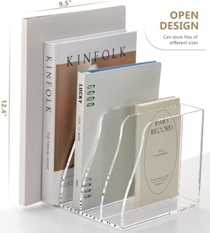 SANRUI Acrylic Desk File Organizer, Clear Magazine File Holder 4 Slot