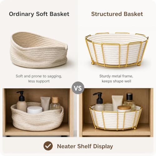 Gold Metal Woven Round Blanket Basket, Decorative Shelf Storage