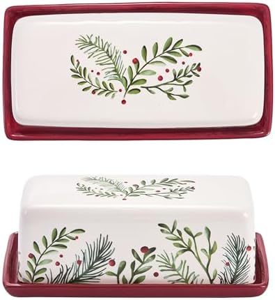 Bico Santa On The Way Ceramic Butter Dish with Lid, Wide Butter Keeper