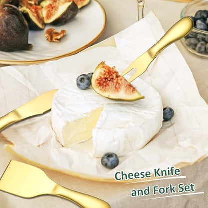 Stainless Steel Gold Cheese Tool Set - 12 Piece Cheese Knife & Cheese