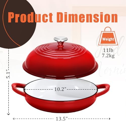 6 QT Enameled Cast Iron Round Bread Oven, Sourdough Dutch Oven