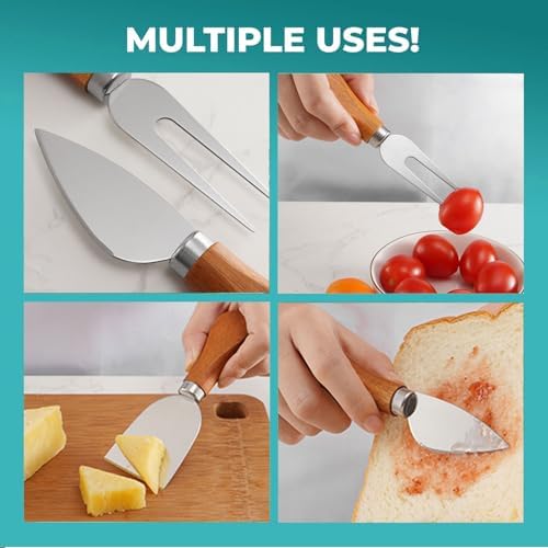 YUANQIAN Cheese Knife Set with Acacia Wood Handles - Cheese Knife