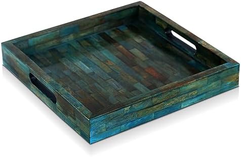 Handicrafts Home Verdigris Bone Inlay Decorative Ottoman Serving