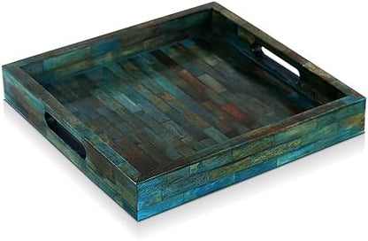 Handicrafts Home Verdigris Bone Inlay Decorative Ottoman Serving