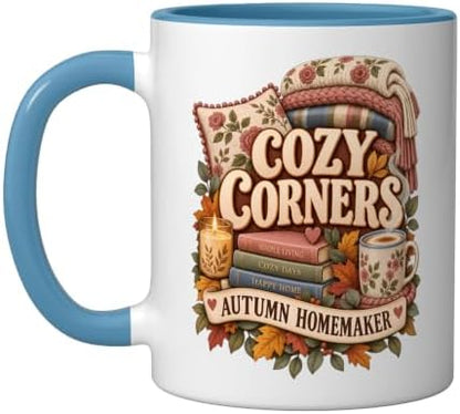 Autumn Homemaker Cozy Corners Cottagecore Ceramic Mug, Blue/White