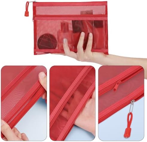 12 Pieces Zipper Nylon Mesh Pouch, Mesh Cosmetic Bags Makeup Bags