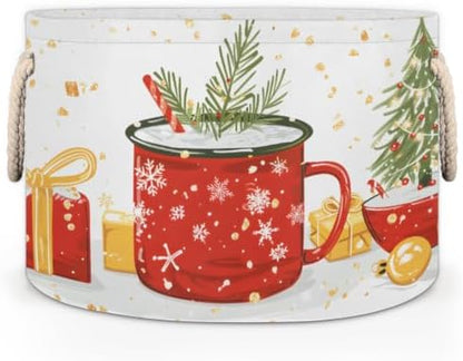 Christmas Tree Mug Gift Large Round Storage Basket, Collapsible