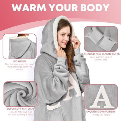 Wearable Blanket Hoodie Personalized Gifts for Women with Letter A-Z