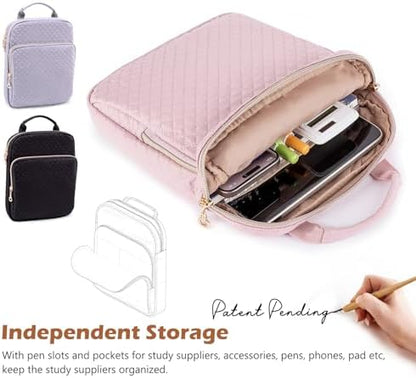 Book Sleeve with Zipper,Quilted Book Carrier with Handle & Pockets