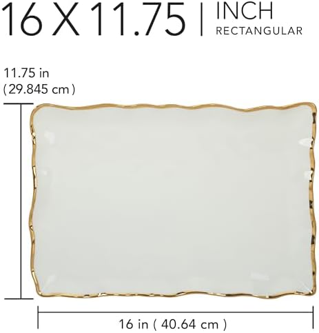 Regency Gold Porcelain Rectangular Platter with Scalloped Edges