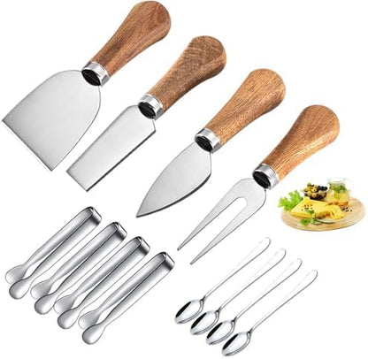 4 Pieces Cheese Knife Set with Wooden Handles Stainless Steel Cheese