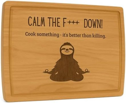 Personalized Wooden Cutting Board with Funny Sloth Engraving – Custom