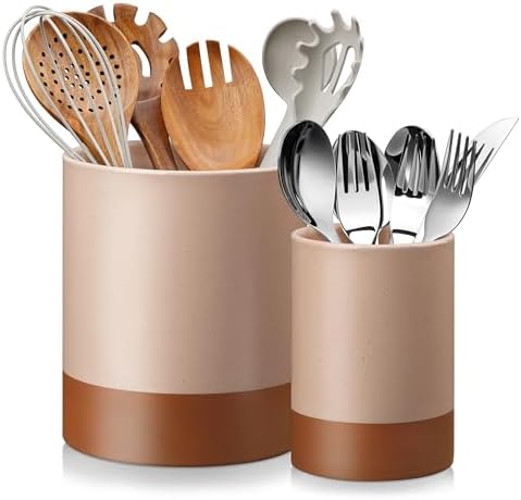 MALACASA Utensil Holder, 7.3"+5.5" Ceramic Kitchen Utensil Holder for