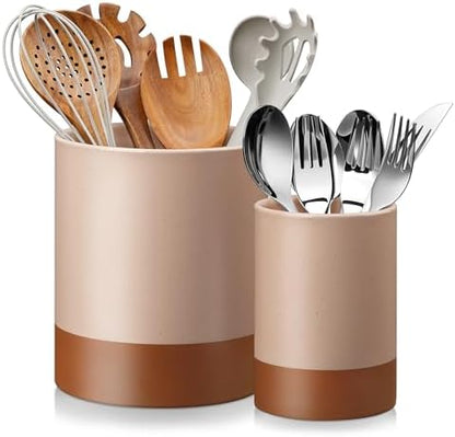 MALACASA Utensil Holder, 7.3"+5.5" Ceramic Kitchen Utensil Holder for