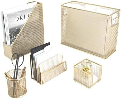 BLU MONACO | Gold Desk File Folder Organizer Set | Desktop Hanging